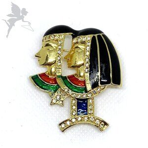 VINTAGE 1980's Egyptian Revival Twin Cleopatra Brooch